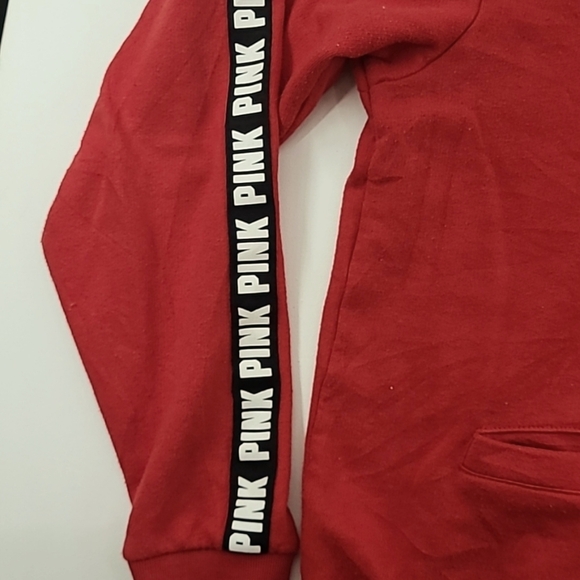 PINK VICTORIA'S SECRET Red Quarter Zip Sweatshirt Black Logo Down Arms -Size XS - Picture 5 of 14